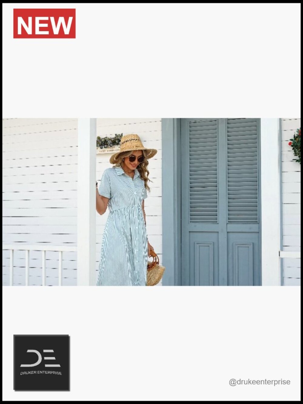 Striped Midi Shirt Dress Short Sleeve Button Down Side Slit Casual Beach - Picture 7 of 7